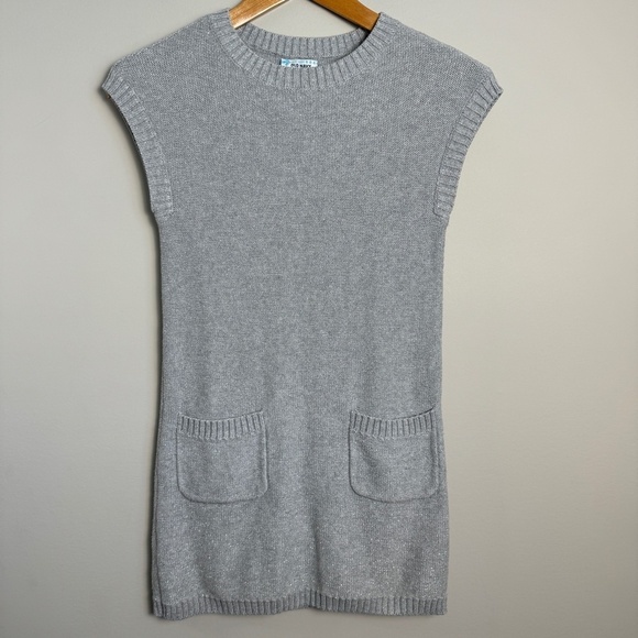 Old Navy Women's Gray Glitter Sleeveless Knit Long Tunic Sweater Medium Pockets - Picture 1 of 12